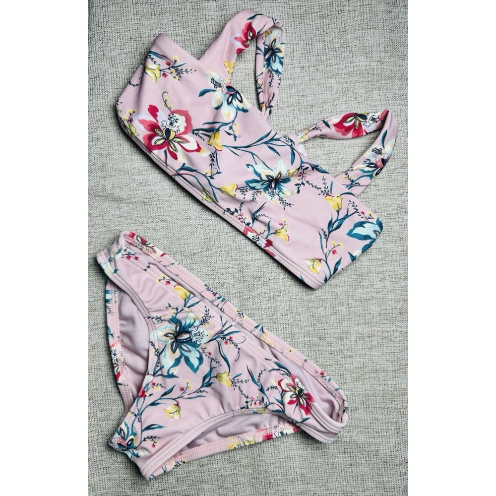 O'Neill Swimsuit Girls Sz 6‎ Kid Pink Floral Sydney Bikini 2-Piece Tie Crossback